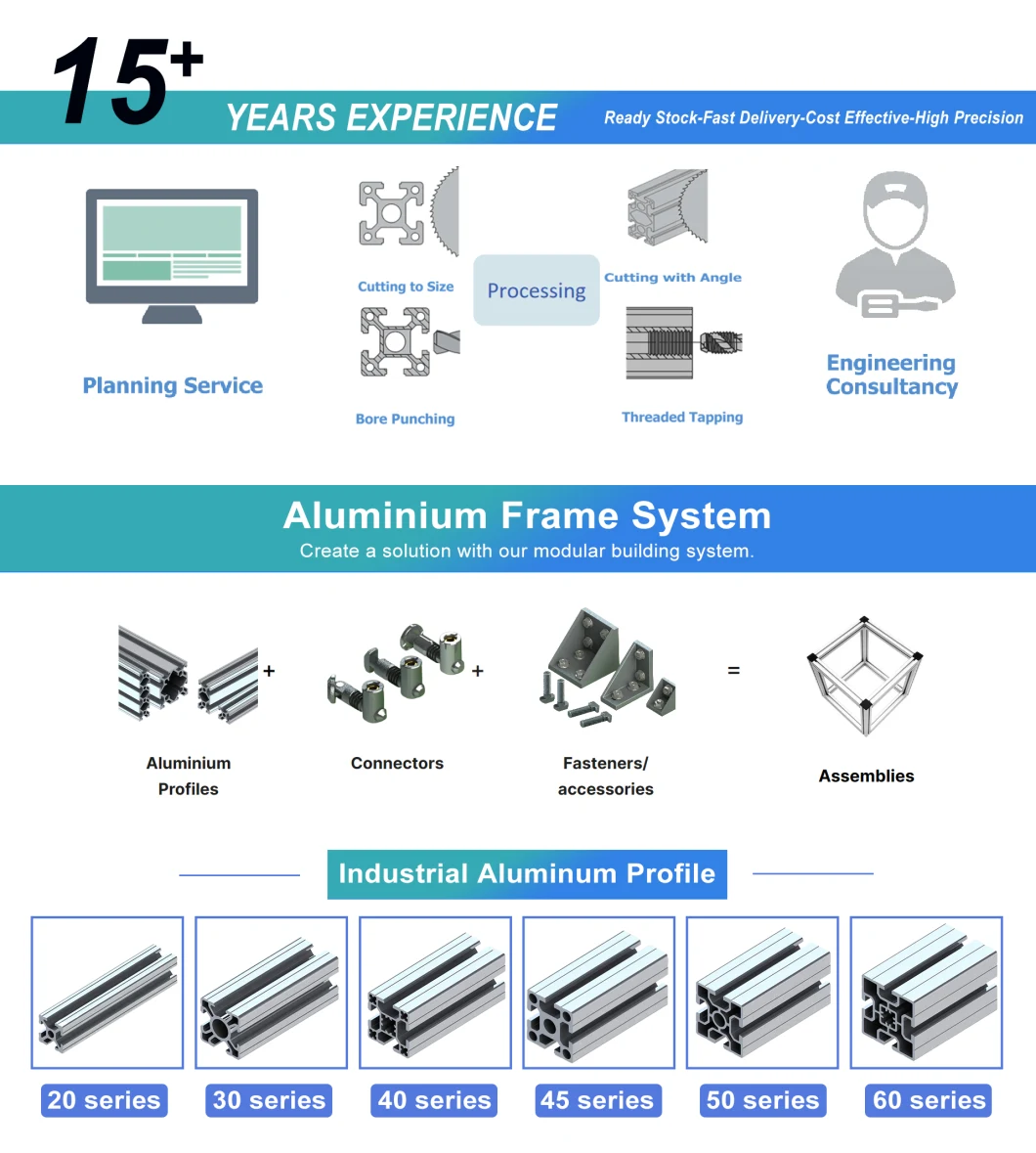 Customized 6063-T5 Industrial Aluminum CNC Extruded T Slot Anodized Aluminium Extrusion Profile Frame 4040 for Workstation