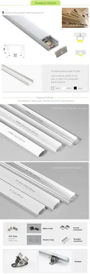 Profilo in alluminio LED con canale di estrusione LED argento nero bianco a forma di U di alta qualità da 17 * 8 mm per striscia LED